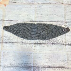 Gray Knit Headband with Flower Accent